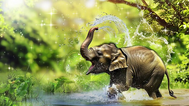 Photo an image of a playful baby elephant splash