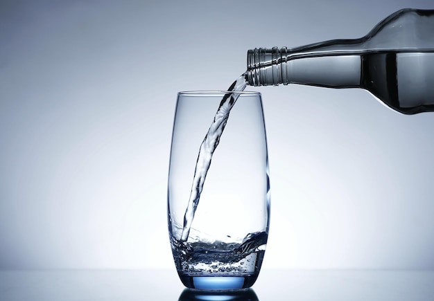 Image of pouring water from a water bottle into a glass