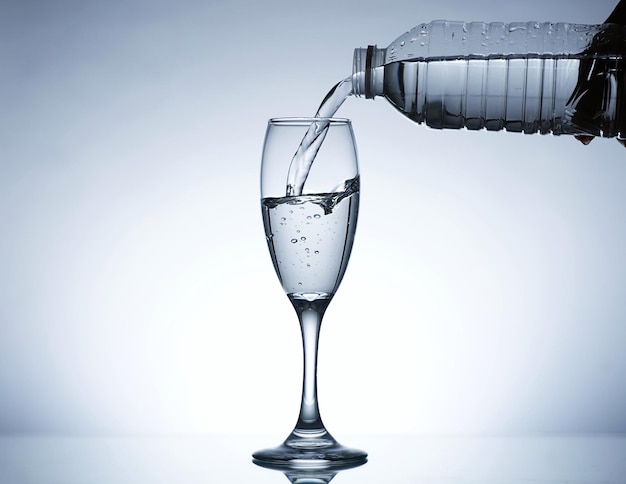 Image of pouring water from a water bottle into a glass