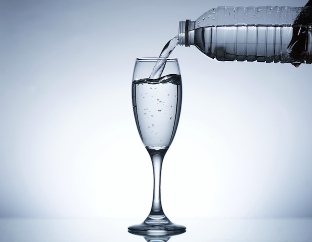 Image of pouring water from a water bottle into a glass