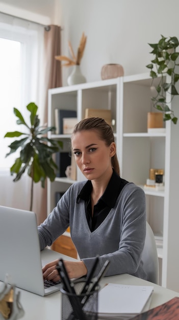 Image of pretty woman working at home