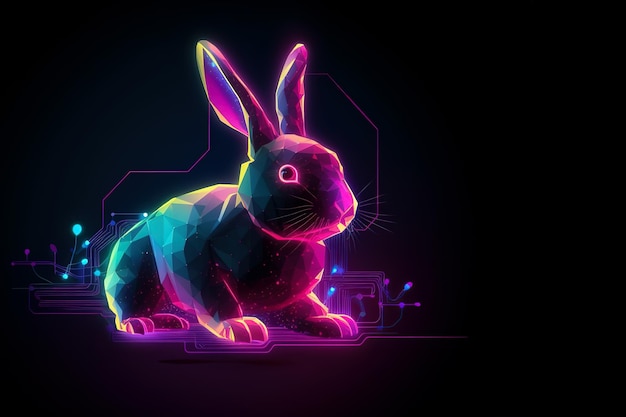 Image of rabbit with light that is in the digital world on a dark background Wildlife Animals illustration generative AI