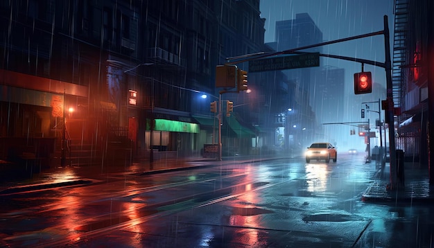 image of a rainy night city with lights