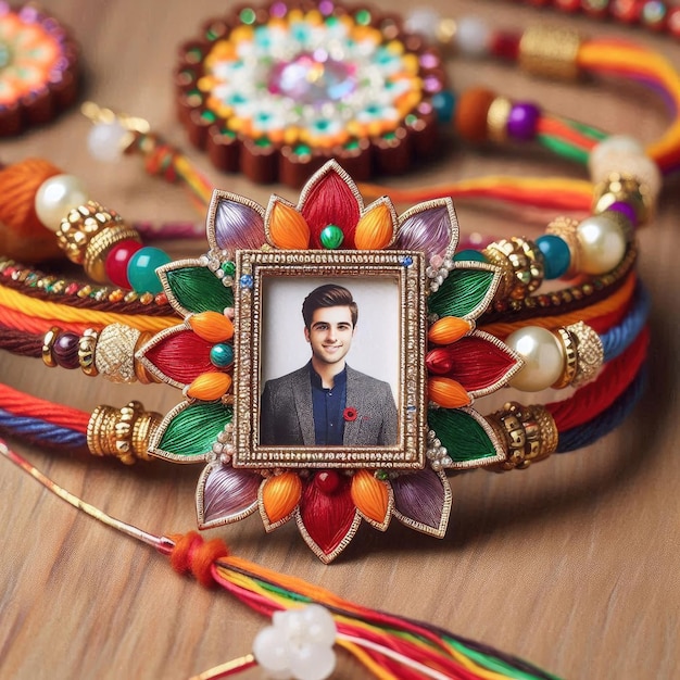 image of A rakhi with a photo frame centerpiece customizable with a small picture