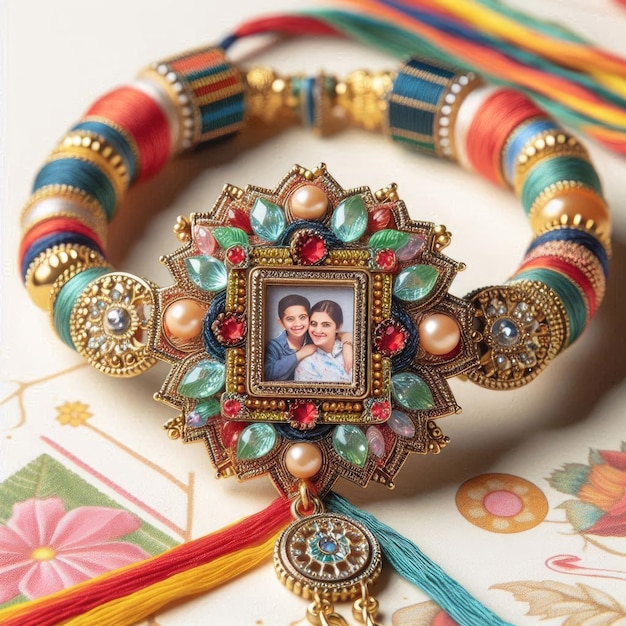 image of A rakhi with a photo frame centerpiece customizable with a small picture