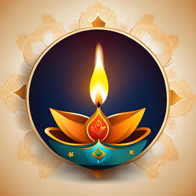 Image of realistic golden candle for Diwali on a gradient background