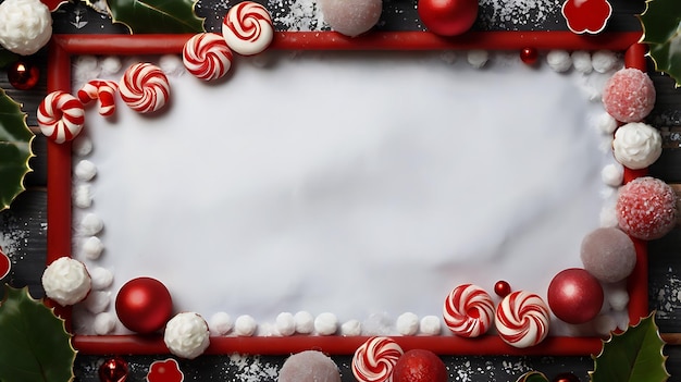 Photo the image of a rectangular frame with a white center bordered by red and white candy cane stripes