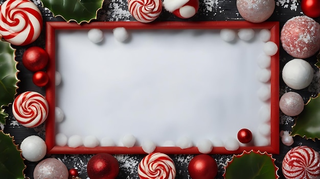 Photo the image of a rectangular frame with a white center bordered by red and white candy cane stripes