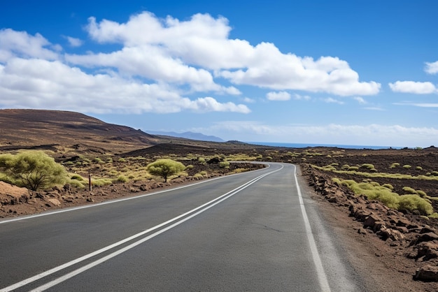 Image related to unexplored road journeys and adventuresRoad through the scenic landscape to the destination in Lanzarote natural park