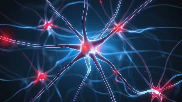 Photo an image representing brain function neurons and synapses are depicted