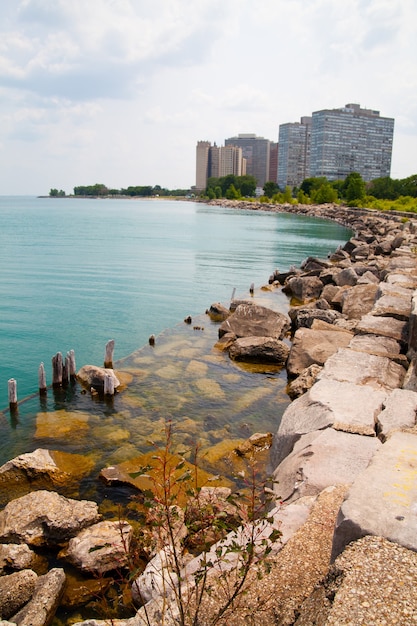 Image of Rocky lakeshore on Lake Michigan in Chicago