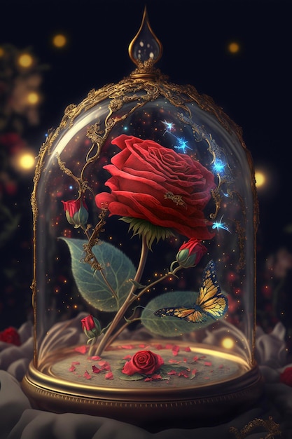 An image of a rose in a glass dome generative ai