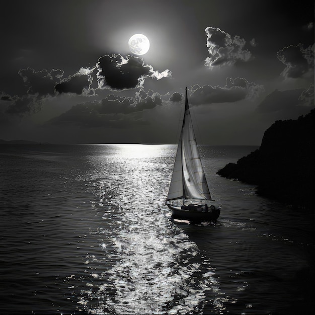 Photo an image of a sailboat in the moonlight