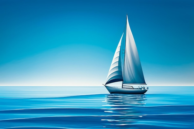 Image of sailboat in the ocean with bright blue sky in the background Generative AI