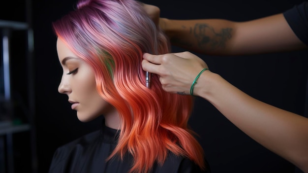 An image series showing the step by step process of hair coloring