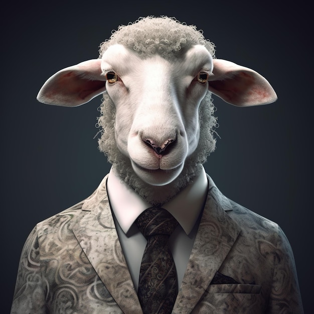 Image of a sheep businessman wearing a suit on clean background Farm animals Illustration generative AI