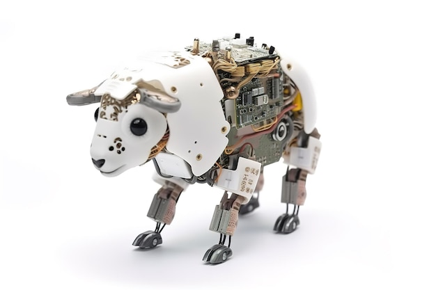 Image of a sheep modified into a robot on a white background Wild animal Illustration Generative AI