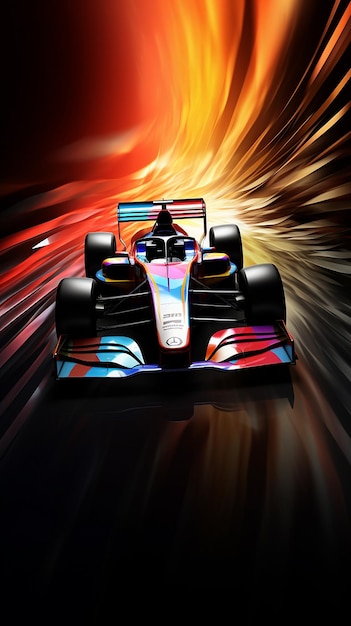 The image showcases an abstract racing car concept art with blank space