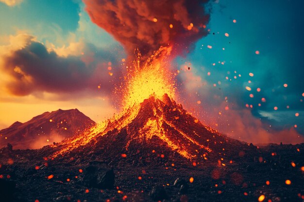 Image showing of a powerful volcanic eruption showing vibrant colors and intense heat