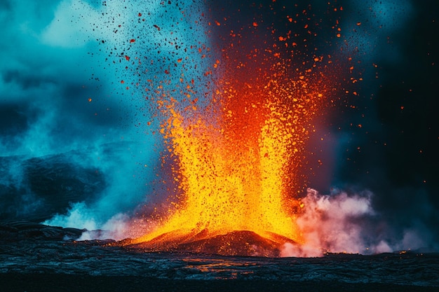 Image showing of a powerful volcanic eruption showing vibrant colors and intense heat