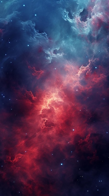 The image shows an abstract background representing outer space with endless nebulae and galaxies