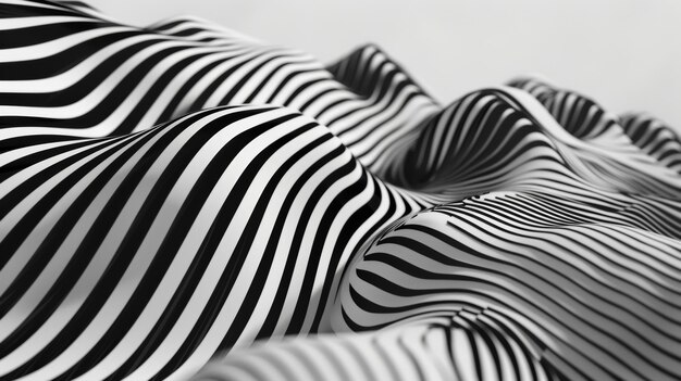 Photo the image shows an abstract design of flowing wavelike forms in black and white with a sense of movement and grace geometric black and white forms flowing waves in background