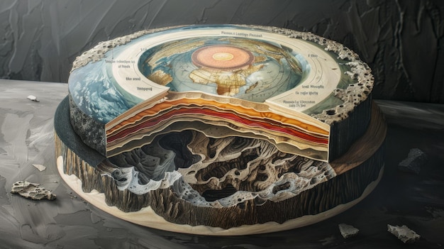 Photo the image shows a crosssection of the earth with the layers of the earths crust mantle and core