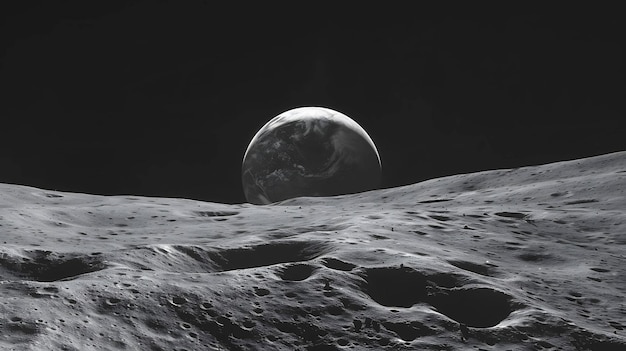 The image shows a view of the Earth from the surface of the moon