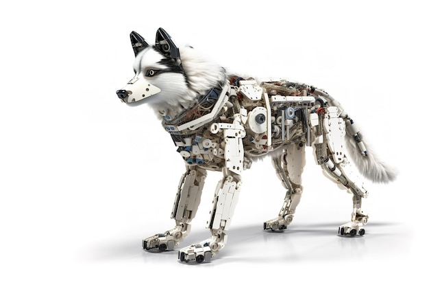 Image of a siberian husky dog modified into a electronics robot on a white background Pet Animals Illustration Generative AI