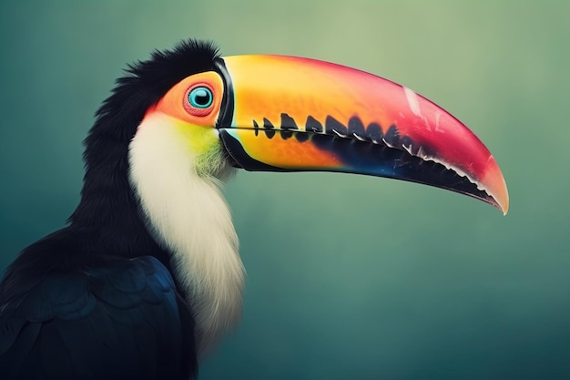 Image of side view of a toucan bird with a large and colorful beak Bird illustration Generative AI