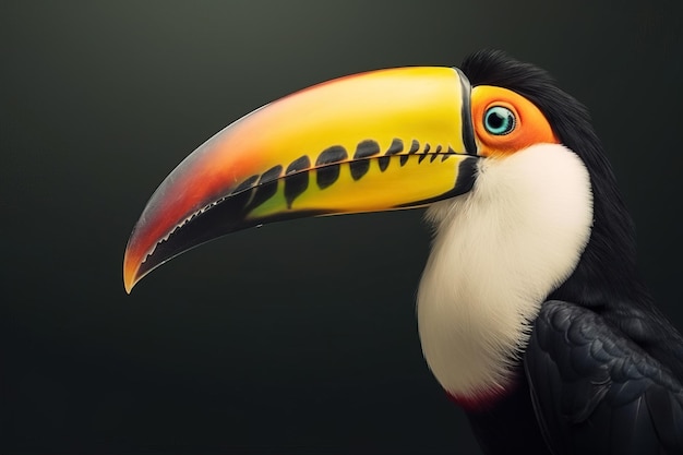 Photo image of side view of a toucan bird with a large and colorful beak bird illustration generative ai