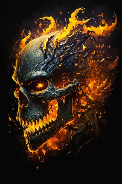 An image of skull with flames on it Generative AI