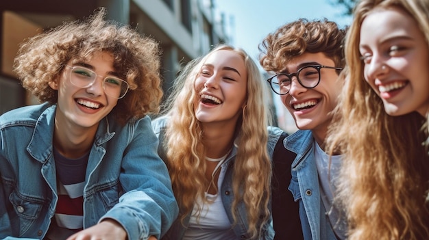 An image of smiling youngsters hanging outside a school GENERATE AI