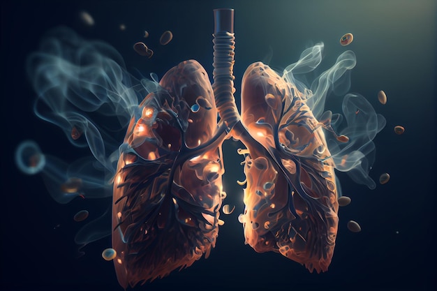 Image of a smoker's lungs on a dark background medical concept 3D illustration Generative AI