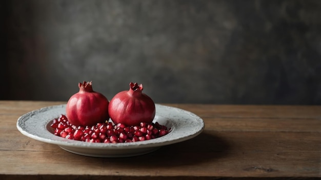 Photo image space copy displaying table rustic a on pomegranate with garnished dish lobio georgian