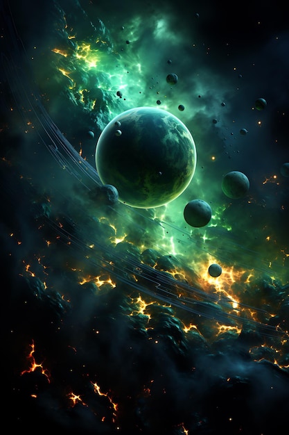 Image of space scene with planets in the background Generative AI