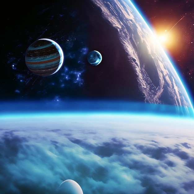 Image of space scene with planets in the foreground and stars in the background