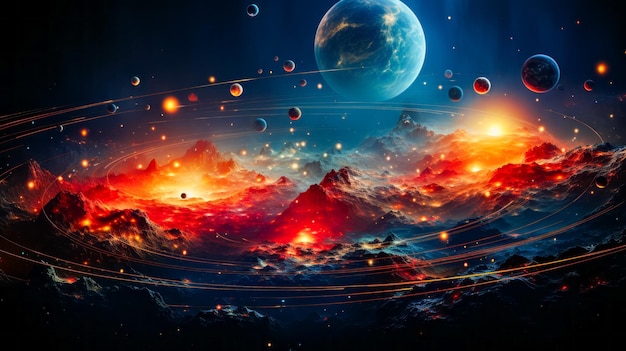 Image of space scene with planets in the sky Generative AI