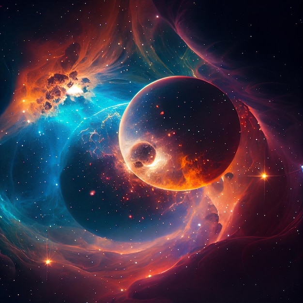 An image of a space scene with planets and stars generative ai