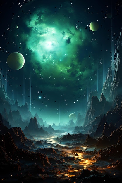 Image of space scene with planets and stars in the sky Generative AI