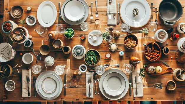 image of Spoons forks plates and other things spread on a dining table