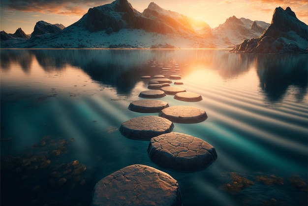 Image of stepping stones in the water generative ai