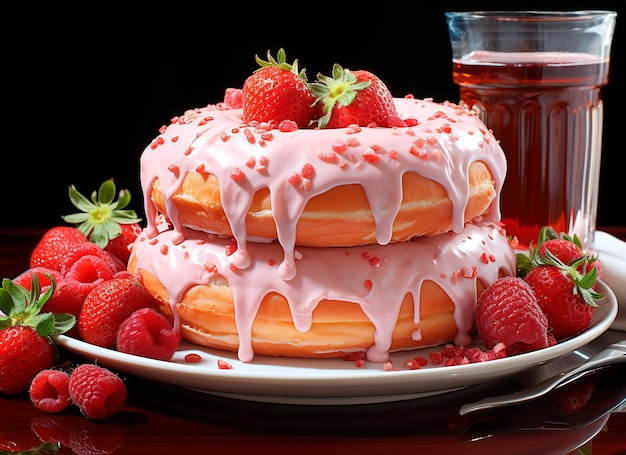 image of a strawberry donut ultra realistic image with white background