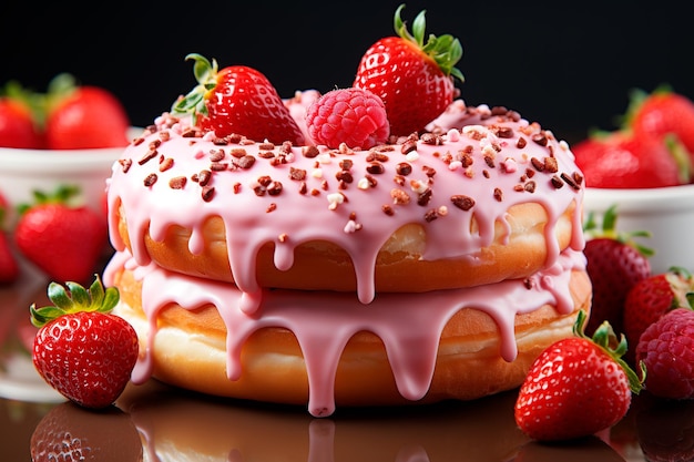 image of a strawberry donut ultra realistic image with white background