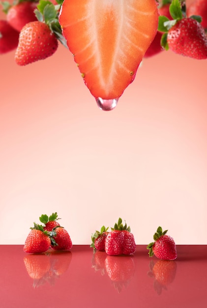 Photo image of strawberry product display wallpaper beautiful strawberry background