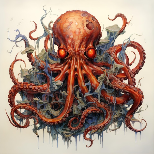 Image of terrifying giant octopus monster on clean background Undersea animals Illustration Generative AI