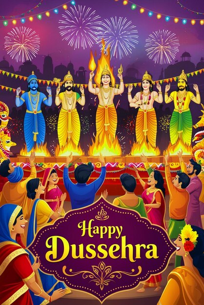 Photo an image that captures the essence of happy dussehra depict a vibrant celebrations worship of hindu