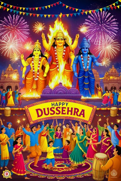 Photo an image that captures the essence of happy dussehra depict a vibrant celebrations worship of hindu