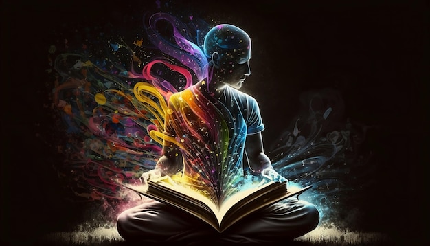 image that portrays the power of meditation emerging from an open book