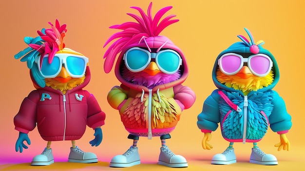 image of Three Animated Mascots Rocking Funky Fashion